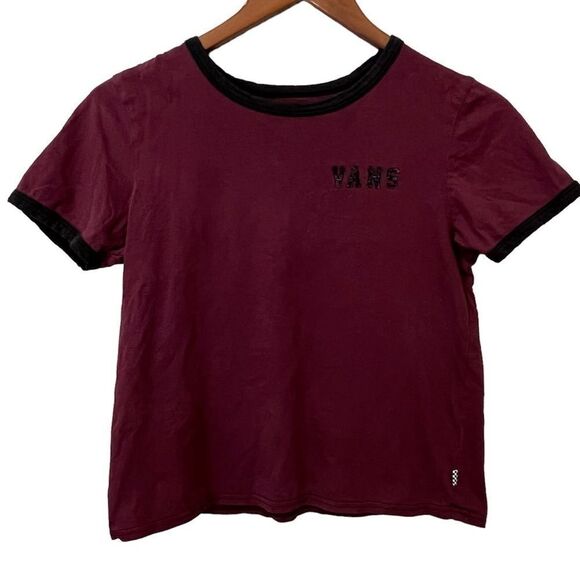 Vans Tops - Women's Vans Maroon & Black Logo Ringer T-Shirt